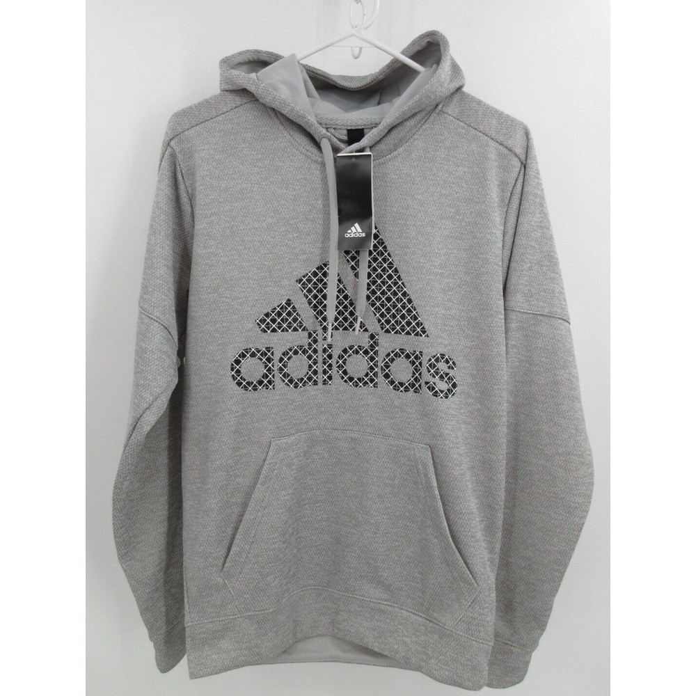 ADIDAS Waffle Mesh Climawarm Hooded Sweatshirt Men's Size Small Light Grey